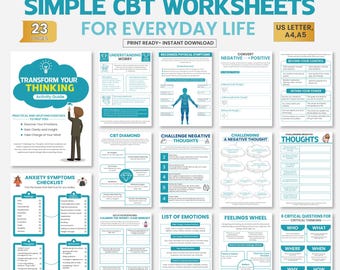 Cognitive Behavioral Therapy Workbook & Worksheets | CBT Therapy, Anxiety-Stress Relief Journal, Negative Thought Processing