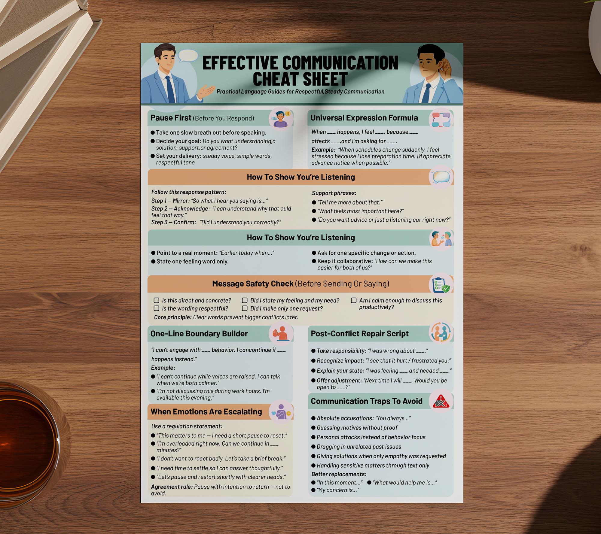 Effective Communication Cheat Sheet, Conflict Resolution Tool, Therapy ...