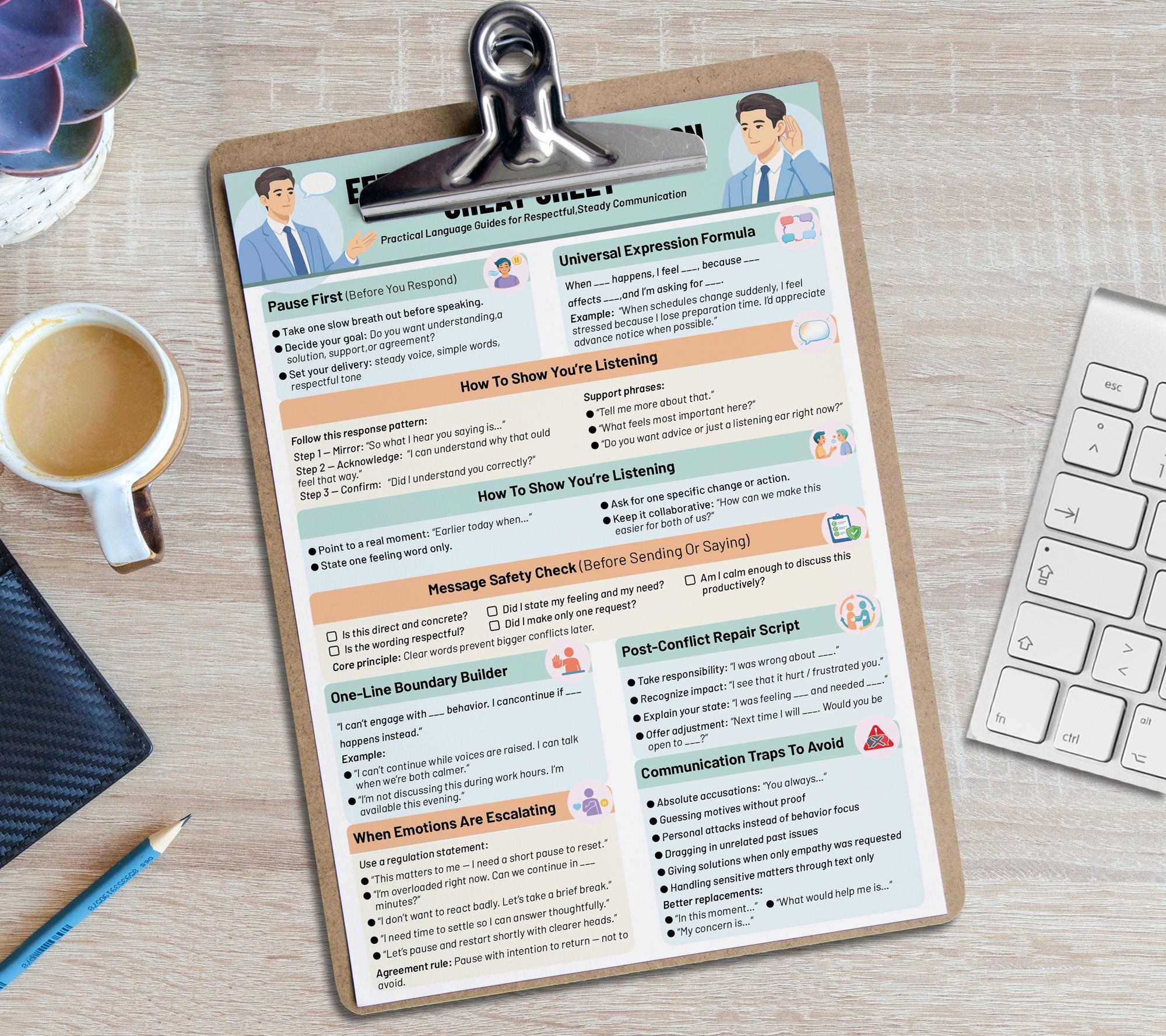 Effective Communication Cheat Sheet, Conflict Resolution Tool, Therapy ...