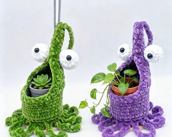 Yip Yip Octopus Monster Plant Hanger Crochet Pattern PDF, Funny Crochet Plant Basket, Car Hanging Plant Holder Pattern