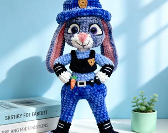 Zootopia Inspired Judy Bunny Police Doll Crochet Pattern Amigurumi Plushie Gift DIY Soft Toy  Beginner-Friendly