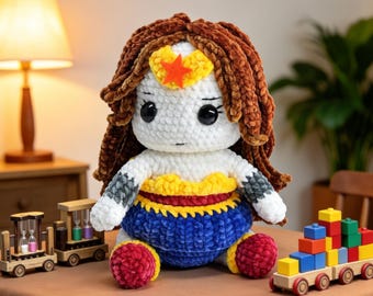 Wonder Heroine Baby Doll Crochet Pattern, Superhero Amigurumi PDF, US Terms