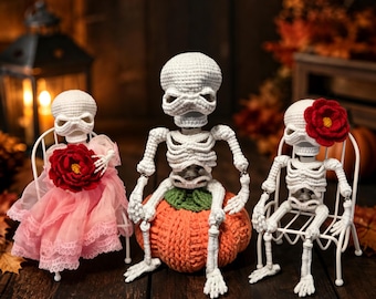 Poseable Skeleton Crochet Pattern | Advanced Amigurumi Pattern | Jointed Gothic Skeleton Doll | Halloween Day of the Dead Crochet