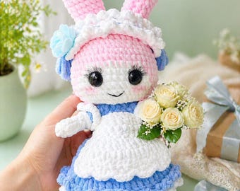 Kawaii Maid Bunny Crochet Pattern PDF Sweet Rabbit Doll Amigurumi Tutorial Pink Lolita Dress