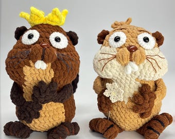 2-in-1 Beaver Crochet Pattern Bundle, No-Sew Amigurumi PDF, Woodland Animal Duo (Digital Download)