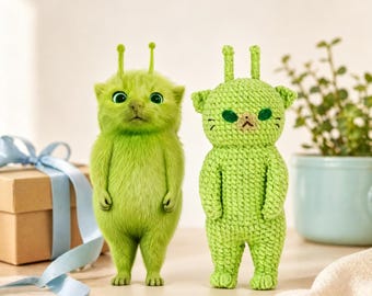 Alien Cat Crochet Pattern, Cute Space Cat Amigurumi, Keychain Bag Charm Car Hanging Pet Toy