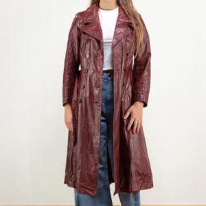 Women Long Coat Leather Trench Coat Sheepskin Leather Jacket Women Long Leather Jacket Brown 90s Vintage Bohemian Long Coat Vintage Coat