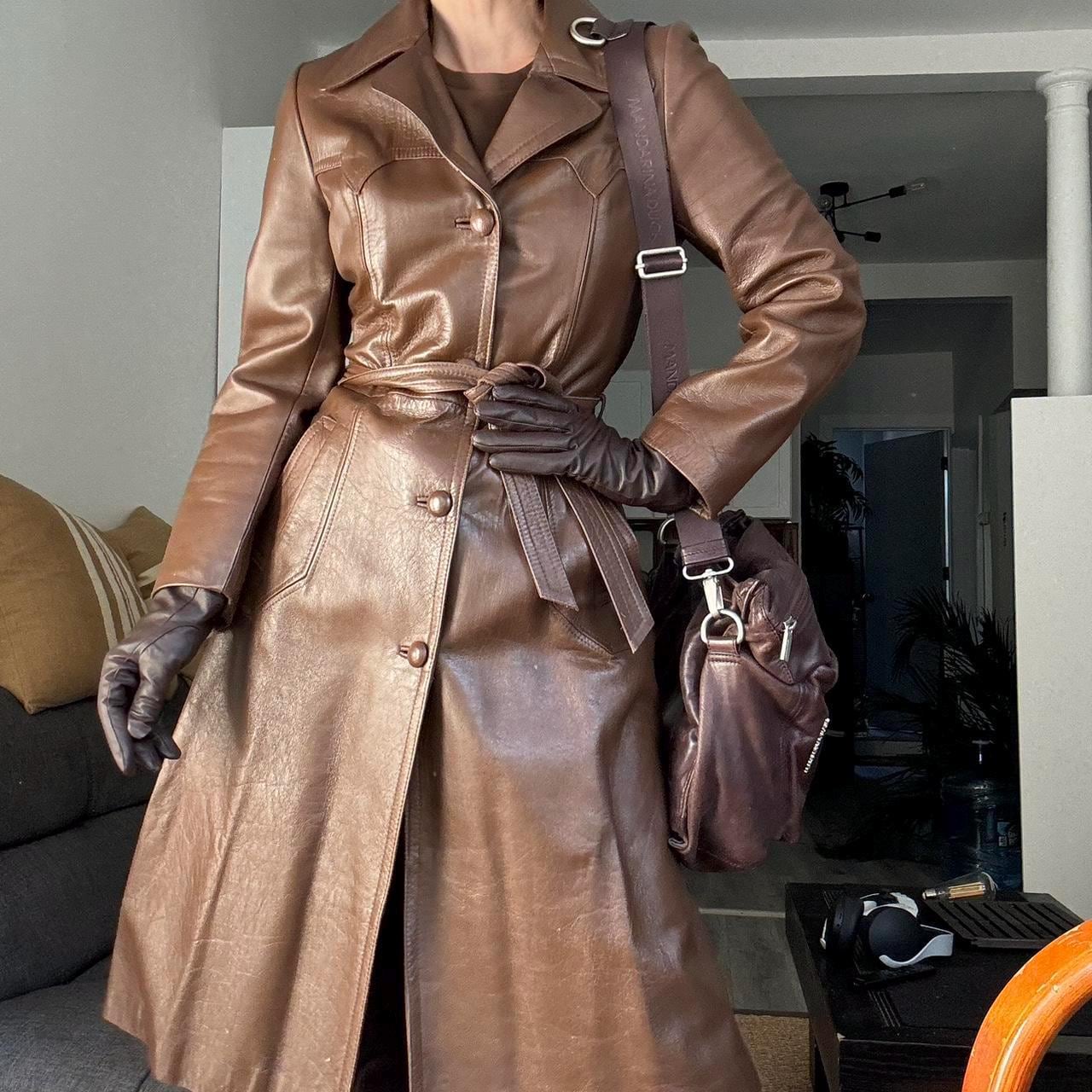 【70s】Euro Vintage All Leather TrenchCoat Vintage Leather Trench Coat, 1980s European Double-breasted