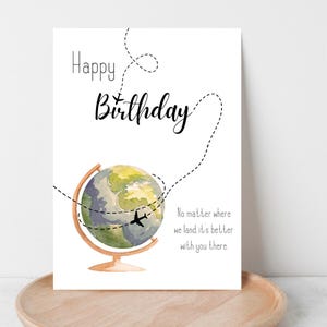 "Von Reisen inspirierte Karte - ""No Matter Where"" Globus & Flugzeug Design."