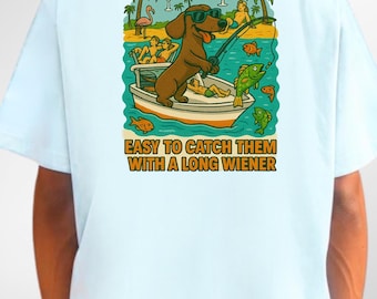 Dachshund Fishing T-Shirt for dog lovers of funny Long Wiener Beach Shirt with Humorous Dog Tee Summer beach dog Shirt gift for dog lover