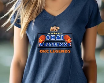 OKC Thunder V-Neck Tee for NBA Basketball Fans Playoff Game Day Gift, Shai- Westbrook Tribute Shirt, Thunder Basketball Fan gift for her