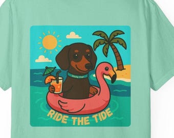 Beachy Dogz Ride the Tide T-shirt voor honden- en oceaanliefhebbers van grappig T-shirt met humoristisch ontwerp Zomer oceaanshirt cadeau voor hondenliefhebber