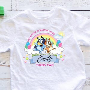 Personalized Blue Birthday Girl Shirt Dog Birthday Shirt Toddler Tee with Rainbow Design, Birthday Gift, Customizable Toddler Apparel