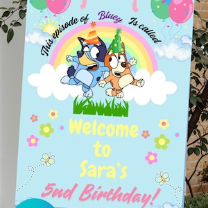 Bluey Birthday Sign Party Welcome Sign Party Decor Editable Digital File