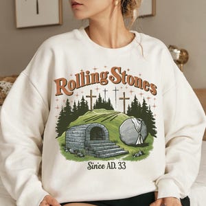 Rolling Stones Resurrection PNG | Vintage Easter Jesus Empty Tomb Clipart | Retro Faith Shirt Sublimation Design | AD 33 Religious Graphic”
