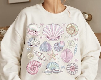 Set di clipart di conchiglie pastello in formato PNG: graziose conchiglie e stelle marine in formato PNG, illustrazioni nautiche delicate, grafica a tema spiaggia per album di ritagli