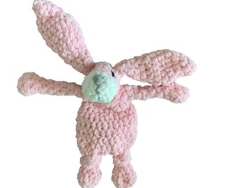 Snugglebunny, comfort toy, baby safe, rabbit with long ears,soft blanket yarn, nursery decor, hubg