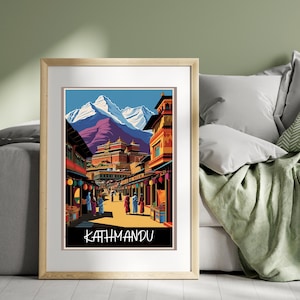 Kathmandu Poster Digital, Cityscape Wall Decor, Kathmandu Skyline Digital Art Print, Vibrant Kathmandu City Poster, Nepal Travel Print