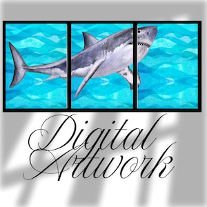 Shark Set of 3 Prints, Fish Instant Download Poster, Shark Printable set of 3 Artworks, Underwater Hangable Instant Download Wall Decor