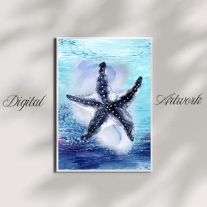 Seestern Kunstwerk, Unterwasser digitales Poster, Seestern-sofortiger Download digitale Wandkunst, abstraktes Wasser-Wand-Dekor, Seestern-Liebhaber Geschenk