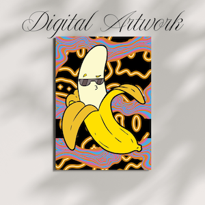 Banana Poster, Trippy Banana Wall Decor, Fruit Instant Download Wall Artwork, Kitchen Poster, Funny and Cool Banana Printable Wall Art