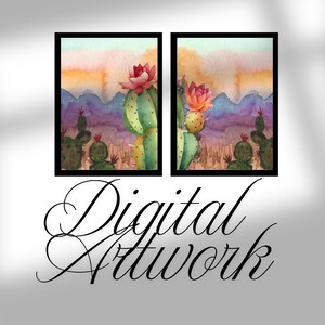 Art téléchargeable cactus, ensemble d'art mural téléchargeable paysage désertique, décoration murale fleurs de cactus 2 affiches, oeuvre d'art d'inspiration mexicaine