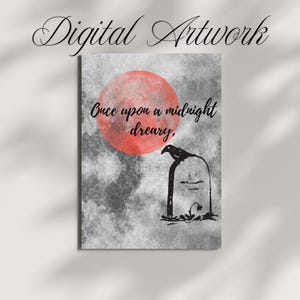 Edgar Allan Poe poster, The Raven Once Upon a Midnight Dreary Instant Download Print, Gothic Printable Poster, Edgar Allan Poe Quotes