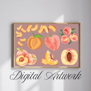Peacher&#39;s Downloadable Poster, Fruit Wall Art Print, Kitchen Wall Decor, Fruit Art Instant Download, Unique Culinary Gift, Peaches Hangable