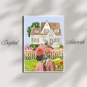 Romantic Wall Hanging, Couple in Love Digital Wall Decor, Valentines Instant Download Printable Artwork. Valentines Day Couple Gifts,