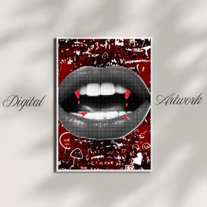 Abstract Vampire Fangs Digital Wall Poster, Gothic Vampire Instant Download, Punk Rock Inspired Wall Decor, Gothic Abstract Wall Poster