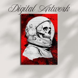 Skull Astronaut Digital Artwork, Space Art Print, Gothic Galaxy Wall Decor, Futuristic Artwork, Sci-Fi Skull Illustration, Cosmic Skull Art
