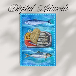 Sardines Poster, Fish Wall Decor, Canned sardines Instant Download Wall Art, Marine Life Downloadable Poster, Sardines Print, Fish Artwork