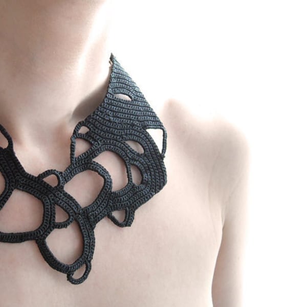 crochet necklace - statement jewelry, Black crochet necklace, Fiber necklace - Modern crochet necklace