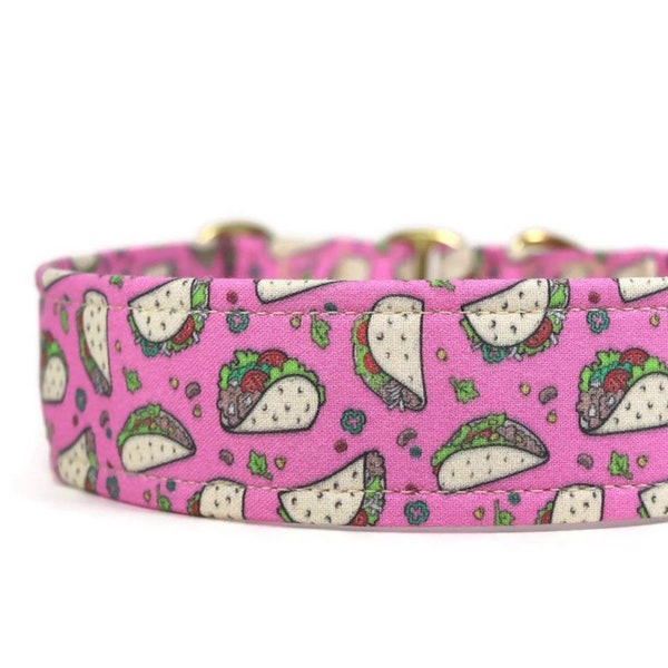 Tacos on Pink Dog Collar - Custom Dog Collar - Martingale - Pet Accessories