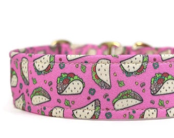 Tacos on Pink Dog Collar - Custom Dog Collar - Martingale - Pet Accessories