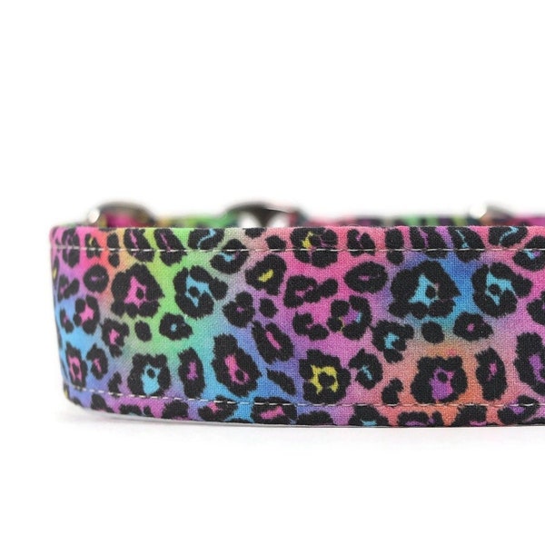 Regenbogen Leopard Halsband - Martingale - Tierzubehör - Designer Hundehalsband - Ausreißer Katzenhalsband