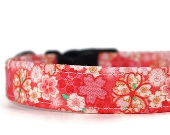 Cherry Blossoms Dog Collar: Floral Cotton Cat Collar, Pet Gift