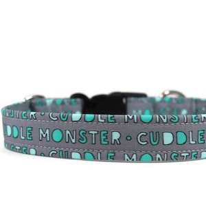 Cuddle Monster in Blue Collar - Custom Dog Collar - Breakaway Cat Collar