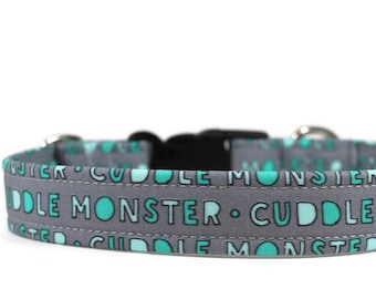 Cuddle Monster Dog Collar: Blue & Gray Custom Pet Collar