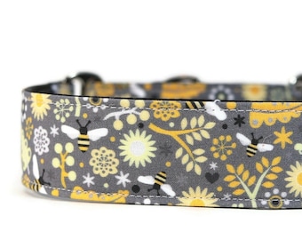 Bees and Flora Collar - Pet Accessories - Dog Collar - Cat Collar - Martingale