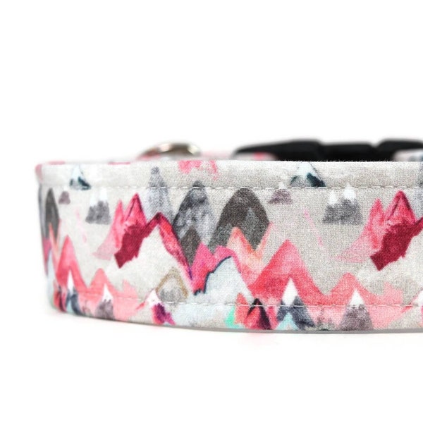 Pink Snowy Mountains Dog Collar - Custom Dog Collar - Martingale - Pet Accessories - Designer Dog Collar - Cat Collar