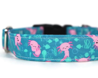 Axolotl Dog Collar: Sea Creature Fabric, Custom Pet Collar