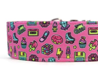 90s and 80s Love Dog Collar Pink -Dog & Cat Collar - Custom Personalized Collar