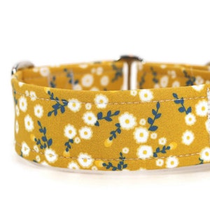 Dainty Flowers on Yellow Dog Collar - Custom Dog Collar - Martingale - Pet Accessories - Designer Dog Collar - Cat Collar