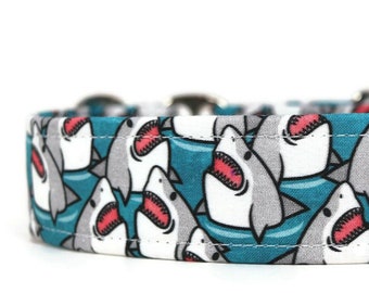 Big Sharks Dog Collar: Custom Cotton Martingale Pet Collar
