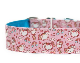 Unicorn Dog Collar: Custom Pink Rainbow Martingale