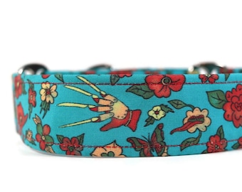 Freddy Krueger Floral Dog Collar - Handmade Buckle or Martingale Collar
