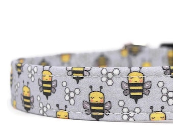 Bees on Gray Dog Collar - Custom Fit