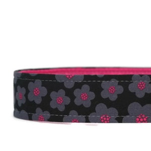 Mod Black and Gray Floral Dog Collar - Flowers Collar - Custom Dog Collar - Fabric Dog Collar - Pet Accessories