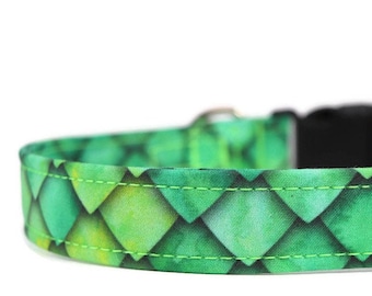 Green Dragon Scales Pet Collar - Handmade, Customizable Sizes and Widths